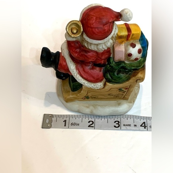 Santa Ringing Bell on Sleigh Figurine Ceramic Bag of Presents Vintage - Picture 2 of 4